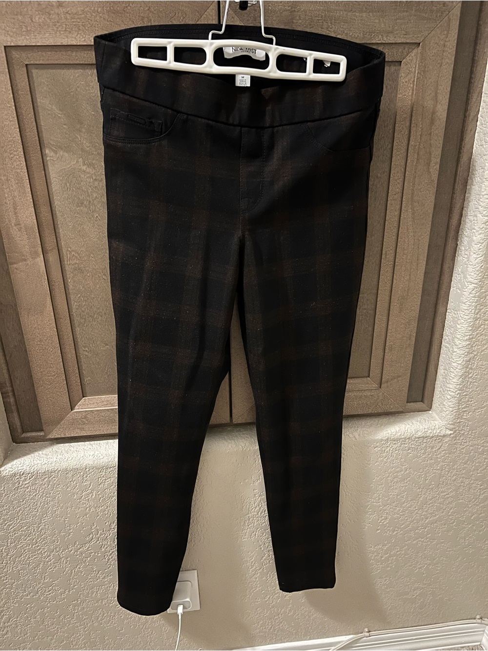 Black Plaid Skinny Stretch Pants- Nine West